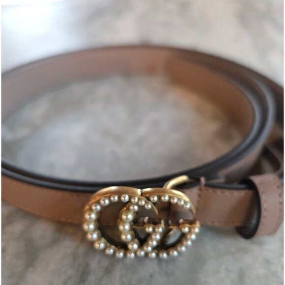 Gucci Calfskin Pearl Double G 20mm Belt Light Pink Size 105-42 - Picture 2 of 6